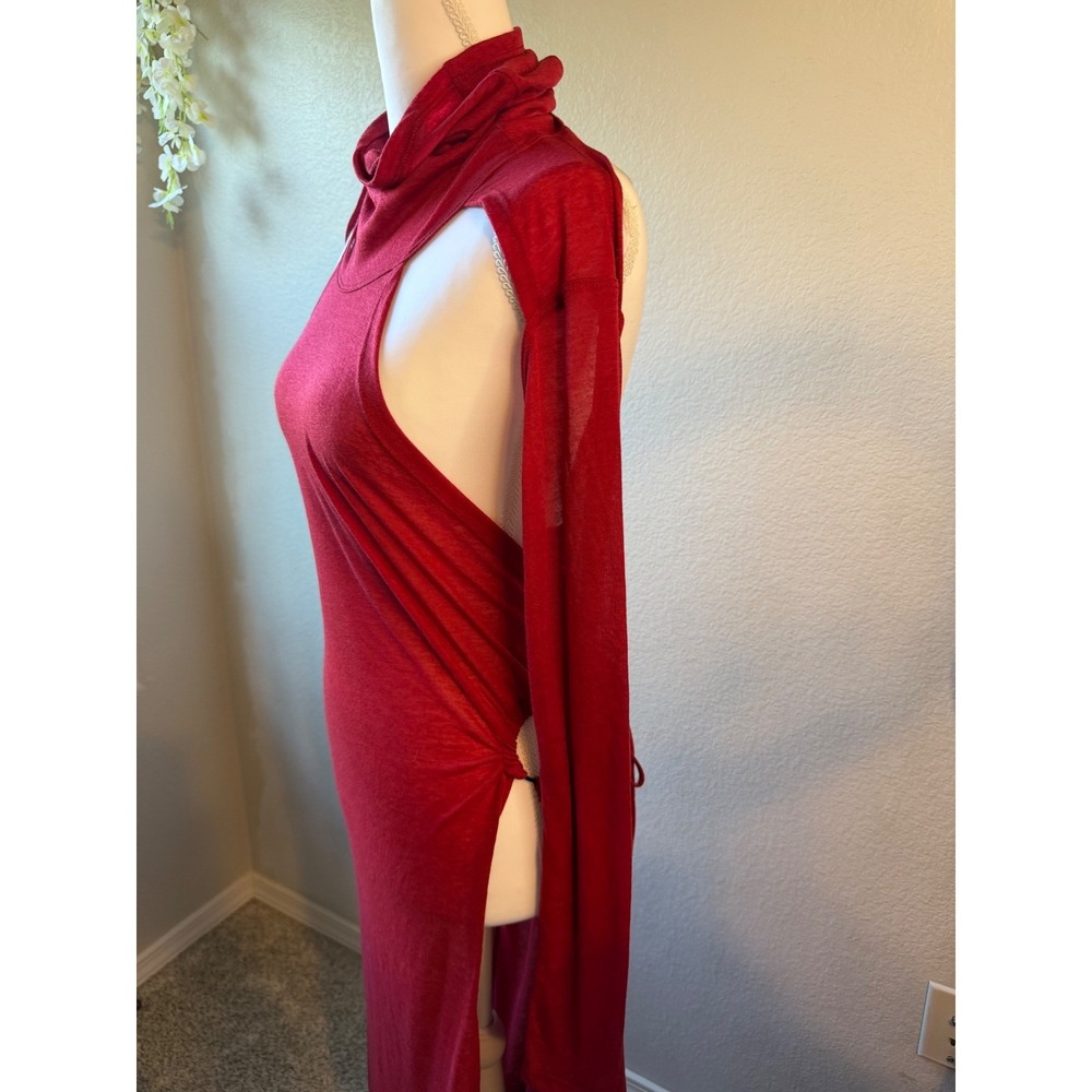 Darker Wavs Dolls Kill Red Sheer Cutout Maxi Dress with Shrug Medium NWT - Picture 3 of 10